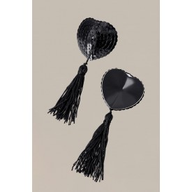 Чёрные пэстисы Hearts With Tassels в форме сердец с кисточками