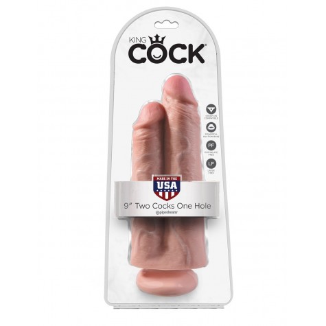 Телесный сдвоенный фаллоимитатор 9" Two Cocks One Hole - 25,4 см.